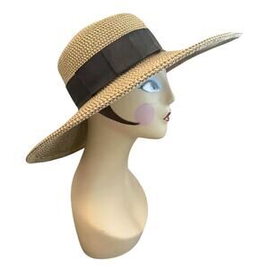 Sundancer Hats 18" Wide Brim Straw Sun Hat Black Grosgrain Band One Size